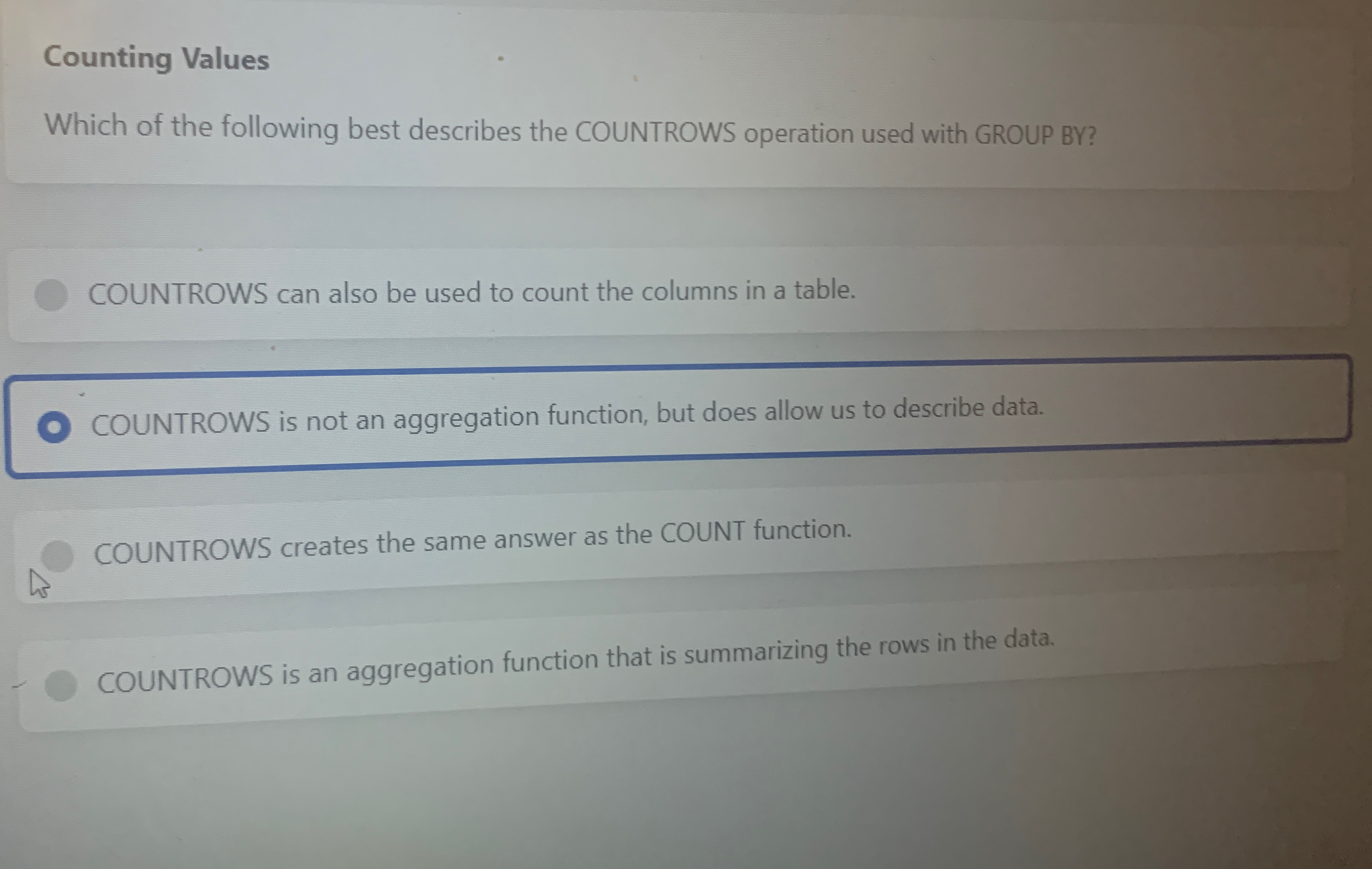 Solved Counting ValuesWhich of the following best describes | Chegg.com