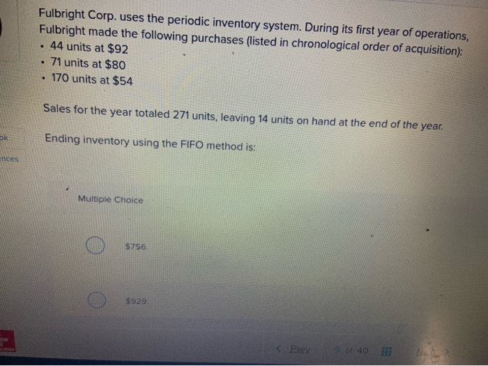Solved Fulbright Corp. Uses The Periodic Inventory System. | Chegg.com
