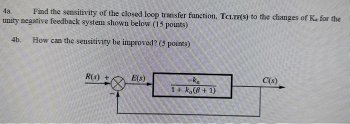 Solved 4a. Find the sensitivity of the closed loop transfer | Chegg.com