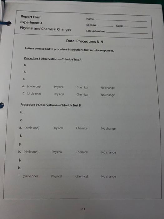 Solved 74 Lab 4 Physical and Chemical Changes IV. | Chegg.com