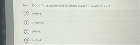 Solved From 1950-2017 ﻿the price level in the United States | Chegg.com