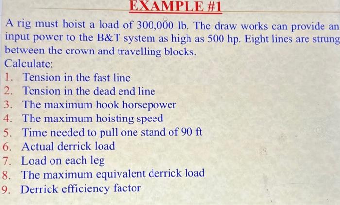 Solved A rig must hoist a load of 300,000lb. The draw works | Chegg.com