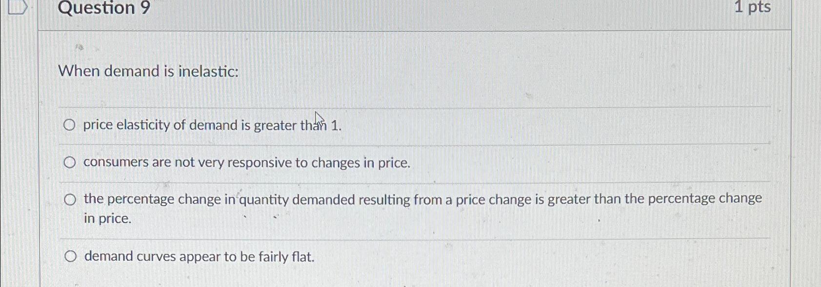 Solved Question 91 ﻿ptsWhen demand is inelastic:price | Chegg.com