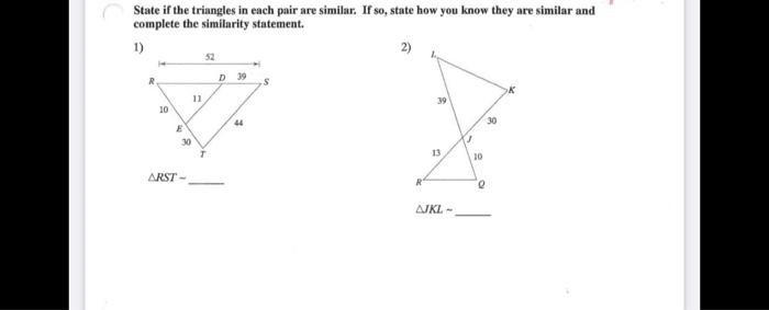 Solved State if the triangles in each pair are similar. If | Chegg.com
