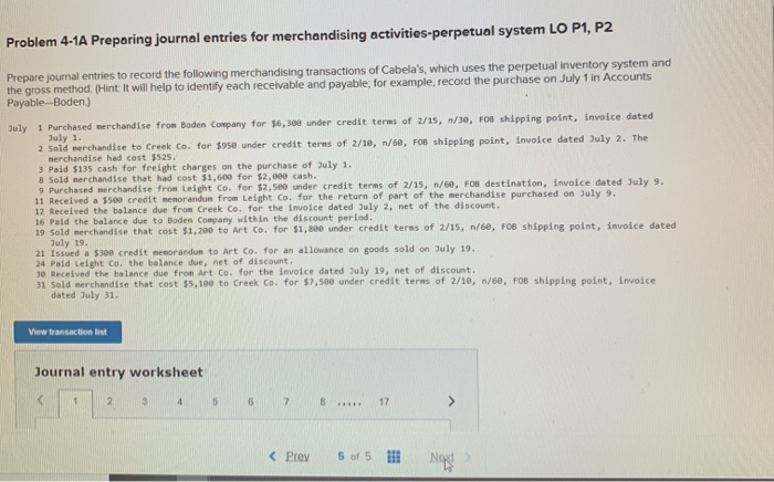 Solved Problem 4 1a Preparing Journal Entries For Merchan Chegg Com Solved Problem 4 1a Preparing Journal Entries For Merchan Chegg Com