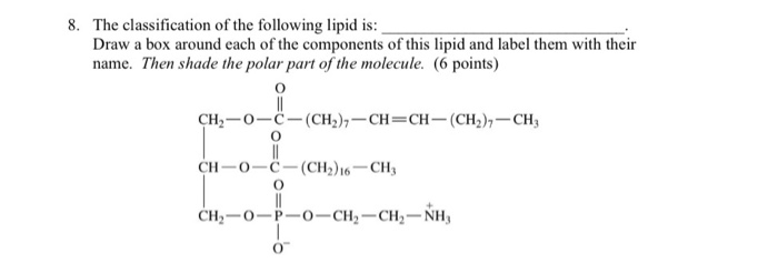 Solved 8. The classification of the following lipid is: Draw | Chegg.com
