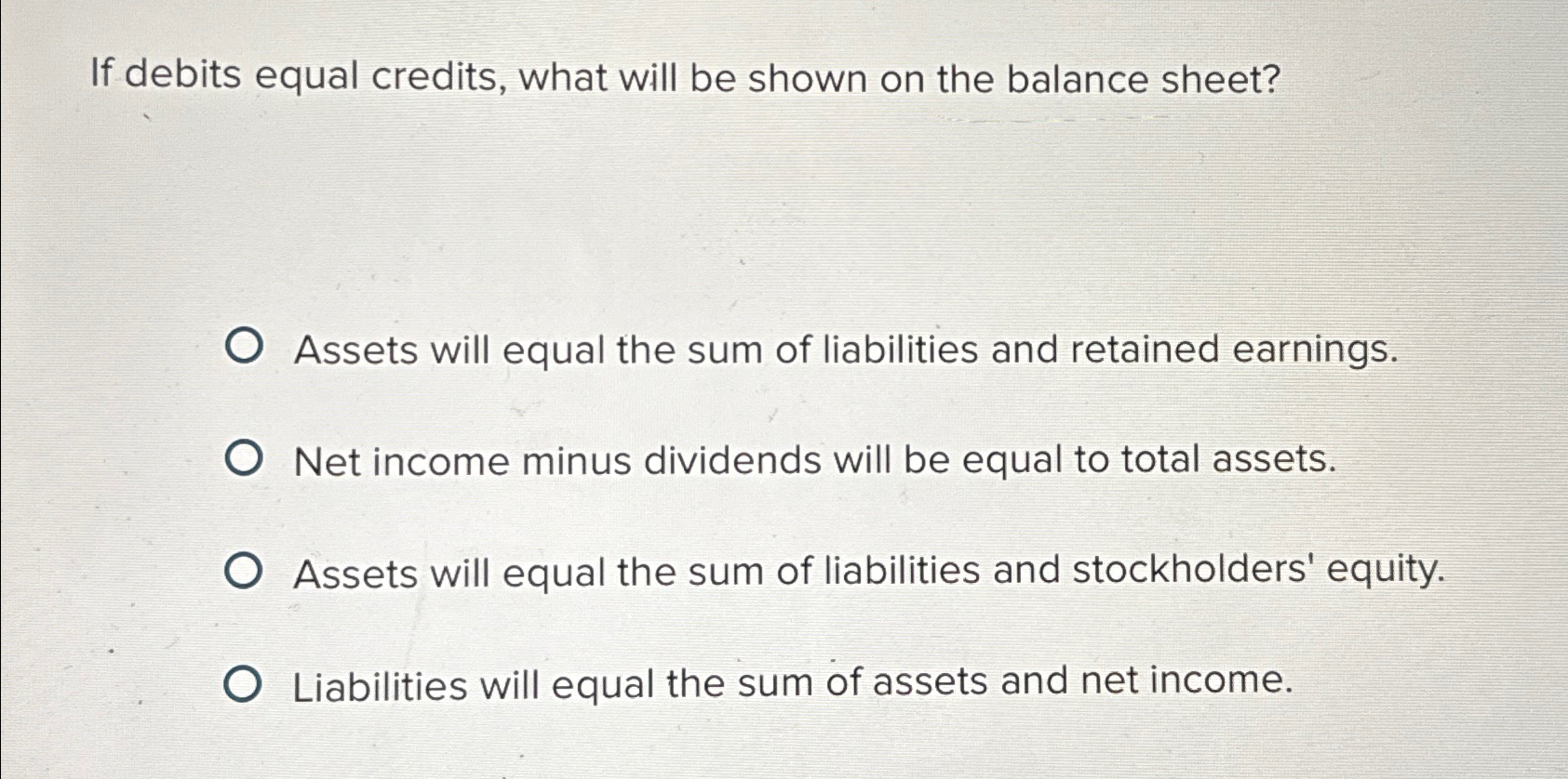 Solved If debits equal credits, what will be shown on the | Chegg.com