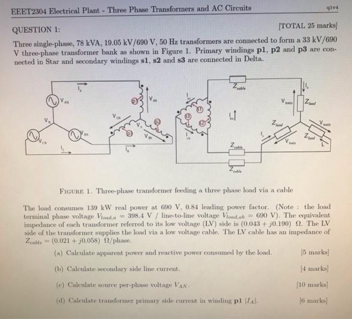 Solved qiv4 EEET2304 Electrical Plant - Three Phase | Chegg.com