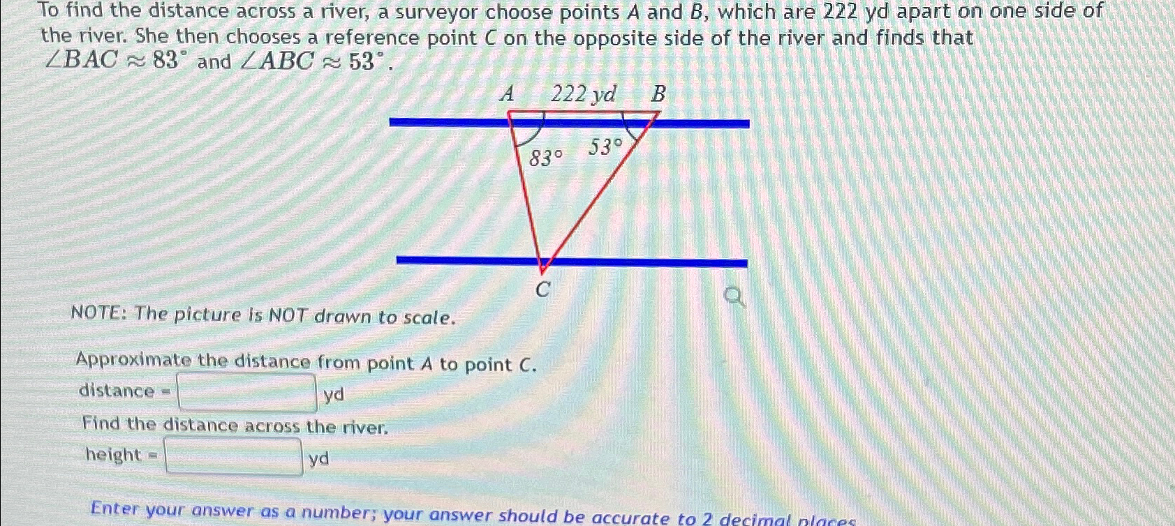 Solved To find the distance across a river, a surveyor | Chegg.com