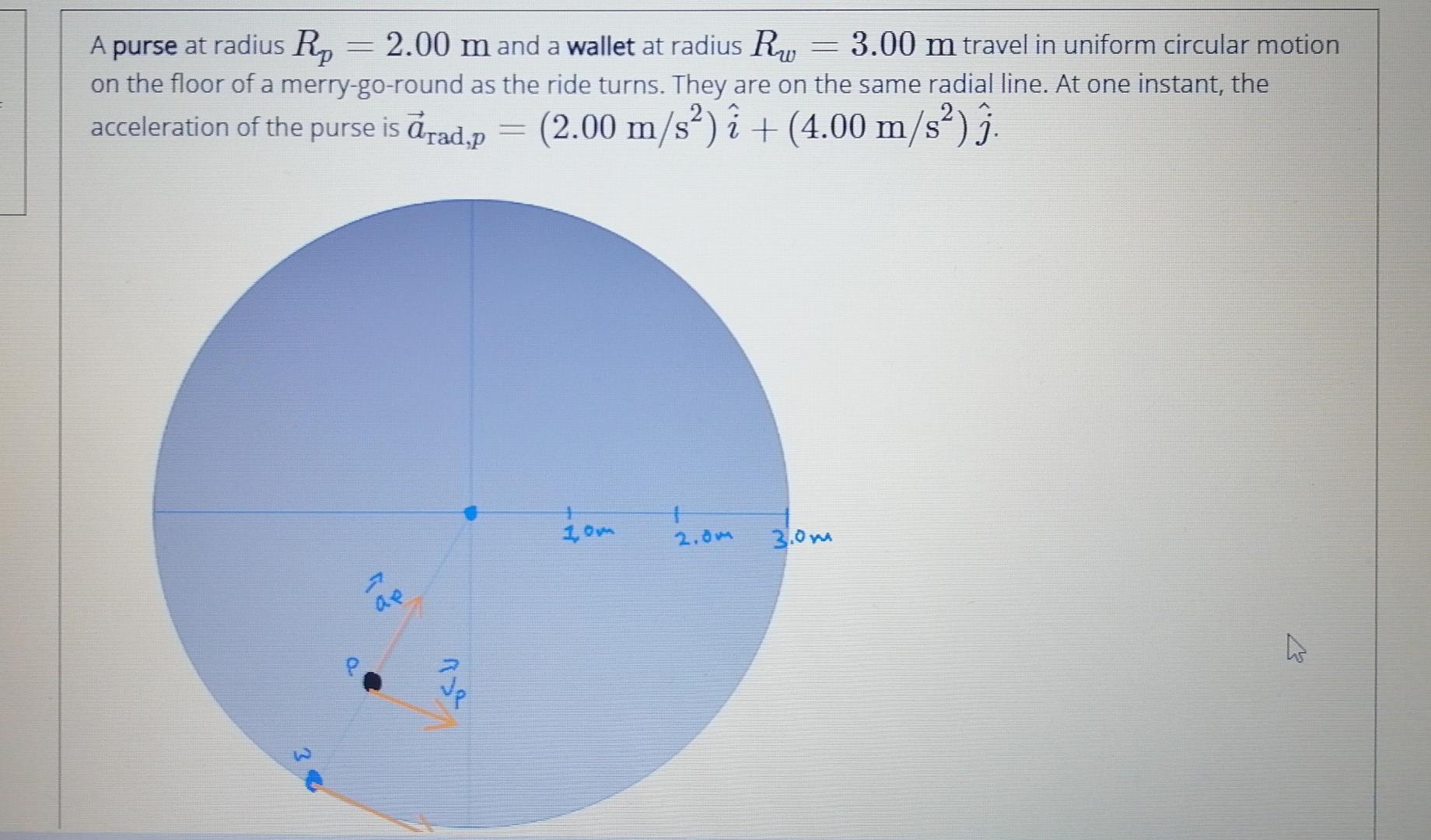 Solved A purse at radius R₂ 2.00 m and a wallet at radius R