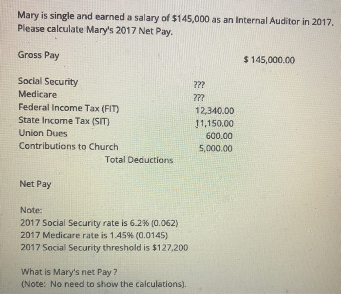 Solved What is Mary's Net pay?Please Prepare Journal Entry | Chegg.com