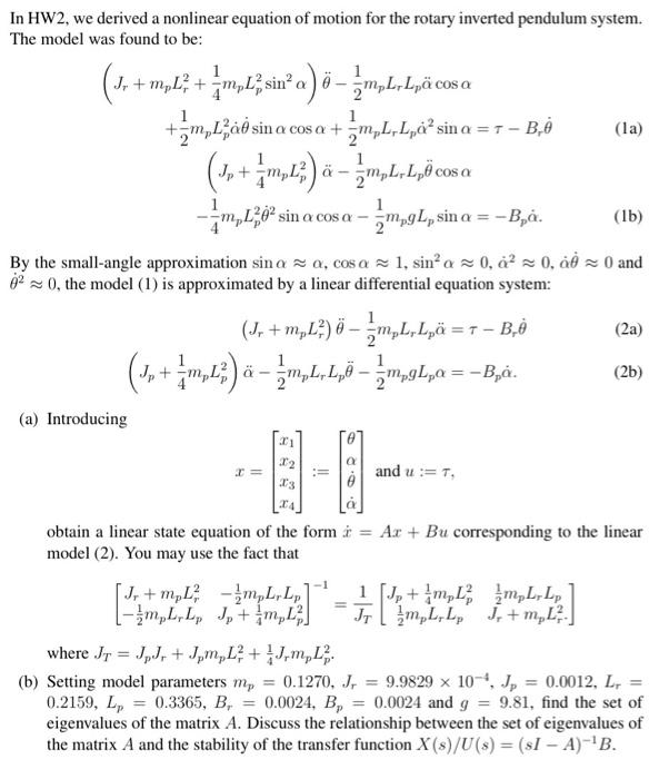 In Hw2 We Derived A Nonlinear Equation Of Motion Chegg Com