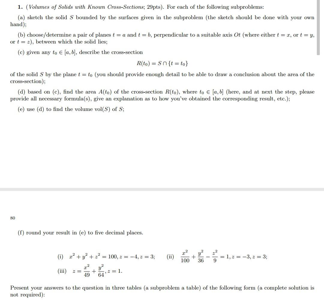 Solved 1. (Volumes Of Solids With Known Cross-Sections; | Chegg.com