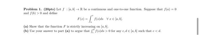 Solved Problem 1. (20pts) Let F:[a,b]→R Be A Continuous And | Chegg.com