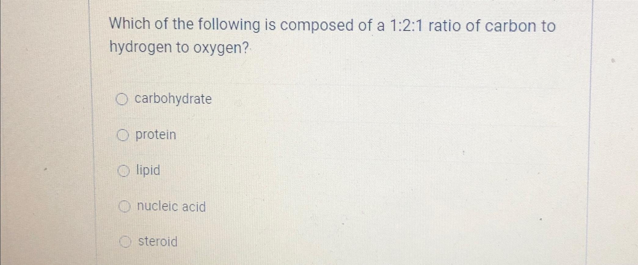 composed of carbon hydrogen and oxygen in a 1 2 1 ratio