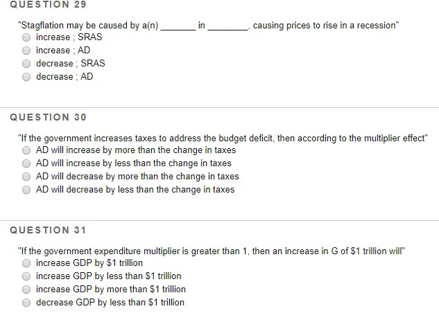 Solved QUESTION 29 in causing prices to rise in a recession" | Chegg.com