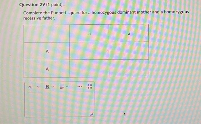 Solved Question 29 (1 point) Complete the Punnett square for | Chegg.com