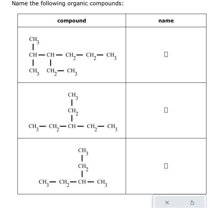 Solved Name the following organic compounds: Write the | Chegg.com