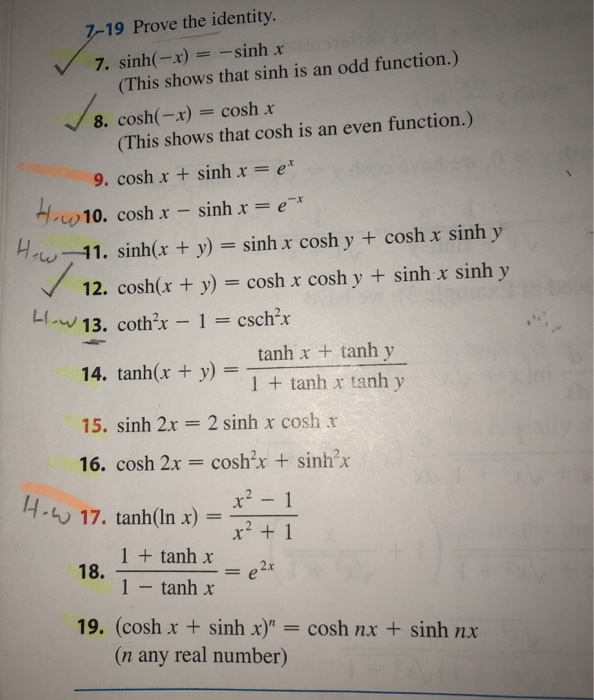 Solved 18 7 19 Prove The Identity 7 Sinh X Sinh ở 7728