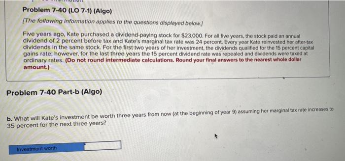 Solved Problem 7-40 (LO 7-1) (Algo) [The following | Chegg.com