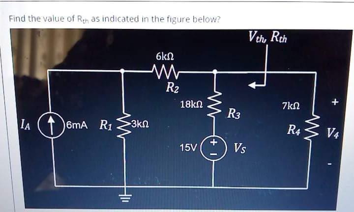 Solved Find the value of Rth as indicated in the figure | Chegg.com
