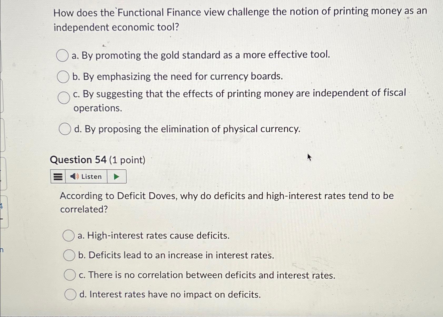 Solved How does the Functional Finance view challenge the | Chegg.com