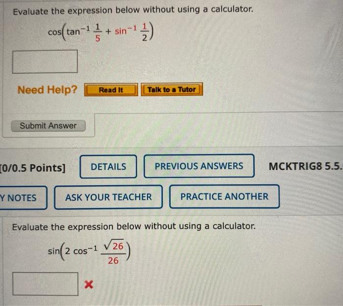 Solved Evaluate the expression below without using a | Chegg.com