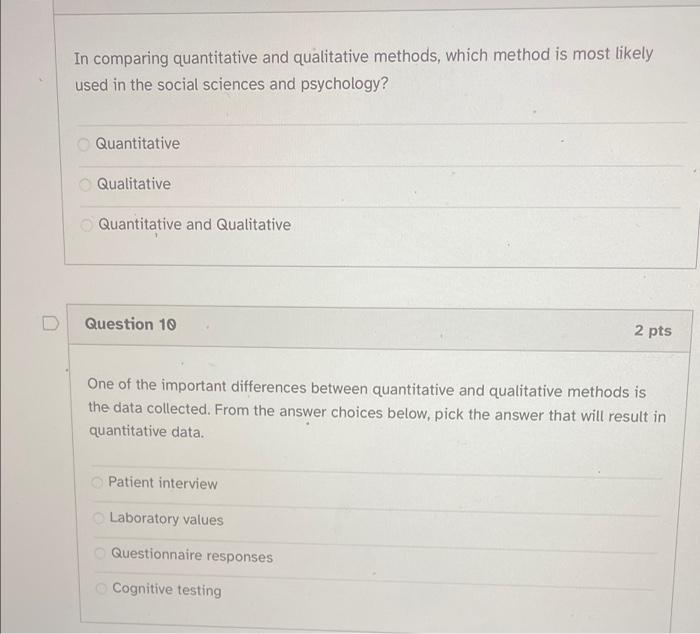 Solved In comparing quantitative and qualitative methods, | Chegg.com