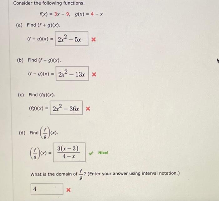 Solved Consider The Following Functions F X 3x−9 G X 4−x