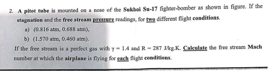 Solved A Pitot Tube Is Mounted On A Nose Of The Sukhoi Chegg Com