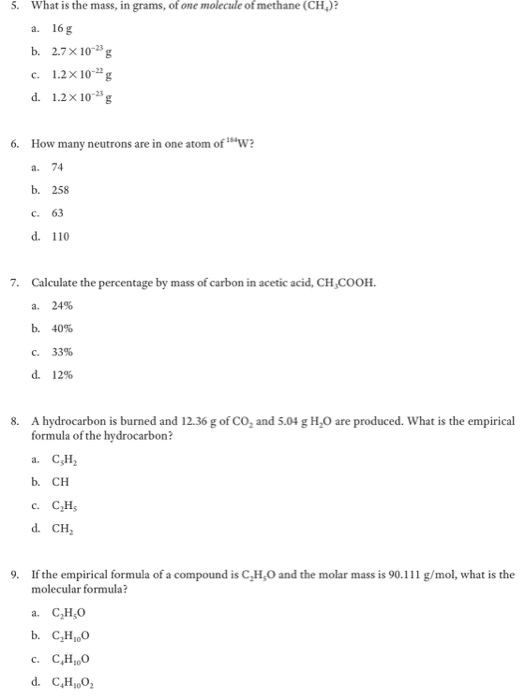 5 What Is The Mass In Grams Of One Molecule Of Chegg Com