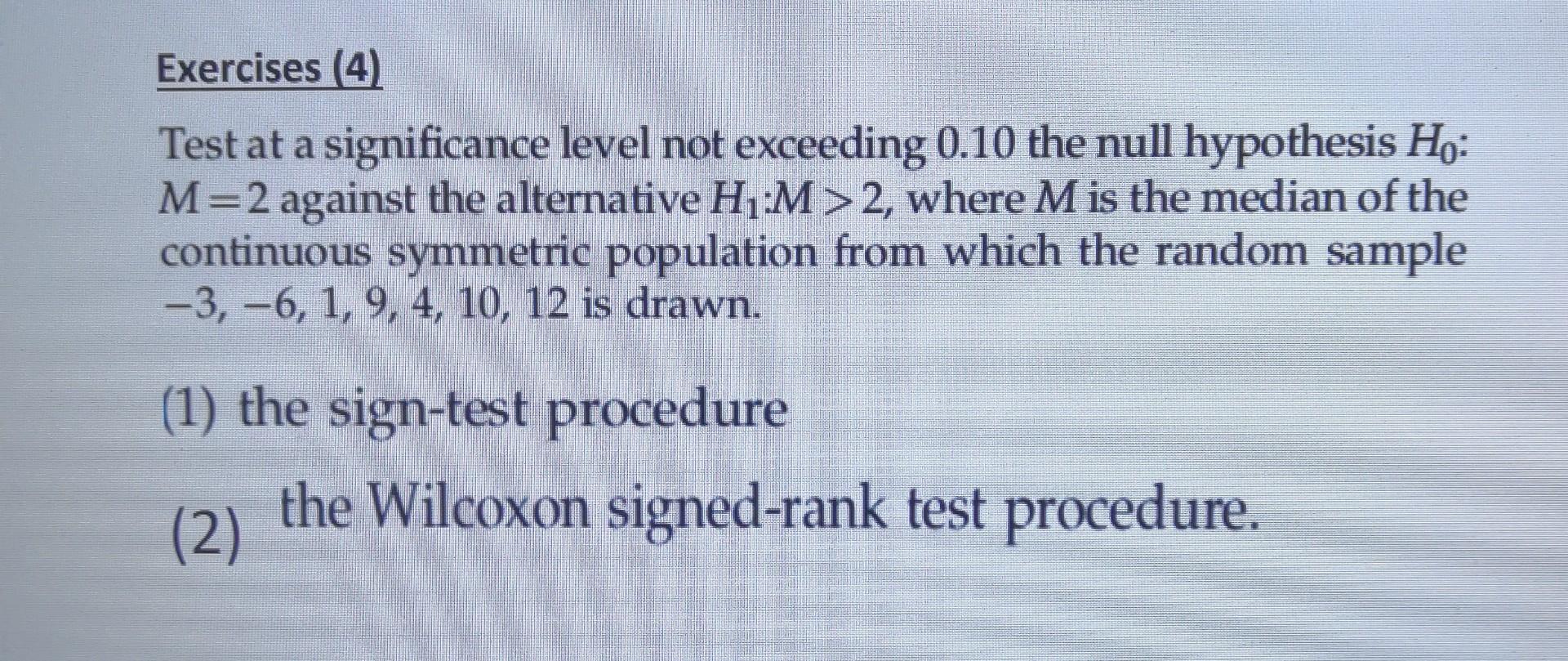 null hypothesis wilcoxon signed rank test