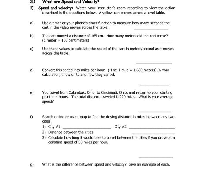 Determining Speed and Velocity Problems with Answer Key