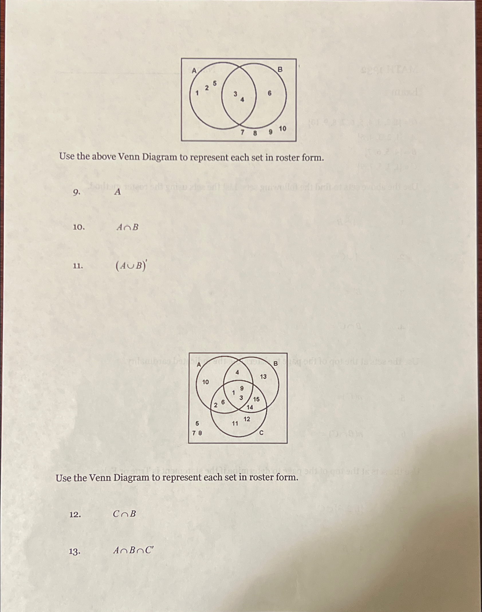 Solved Use the above Venn Diagram to represent each set in | Chegg.com