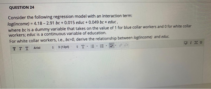Solved QUESTION 23 You run another regression as below. | Chegg.com