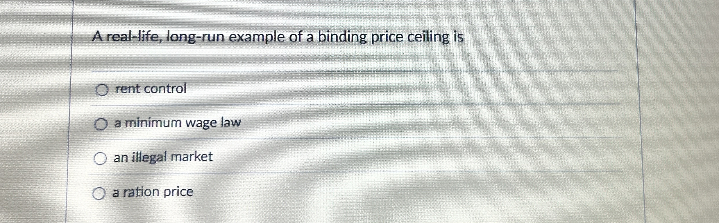 Solved A reallife, longrun example of a binding price