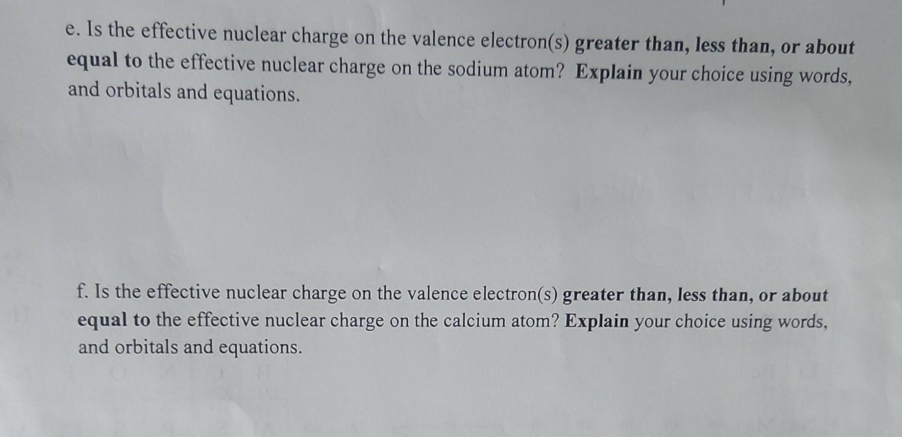 Solved Potassium's effective nuclear charge on the valence | Chegg.com