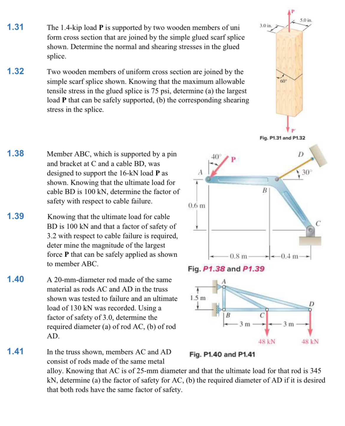 1.31The 1.4-kip load P ﻿is supported by two wooden | Chegg.com