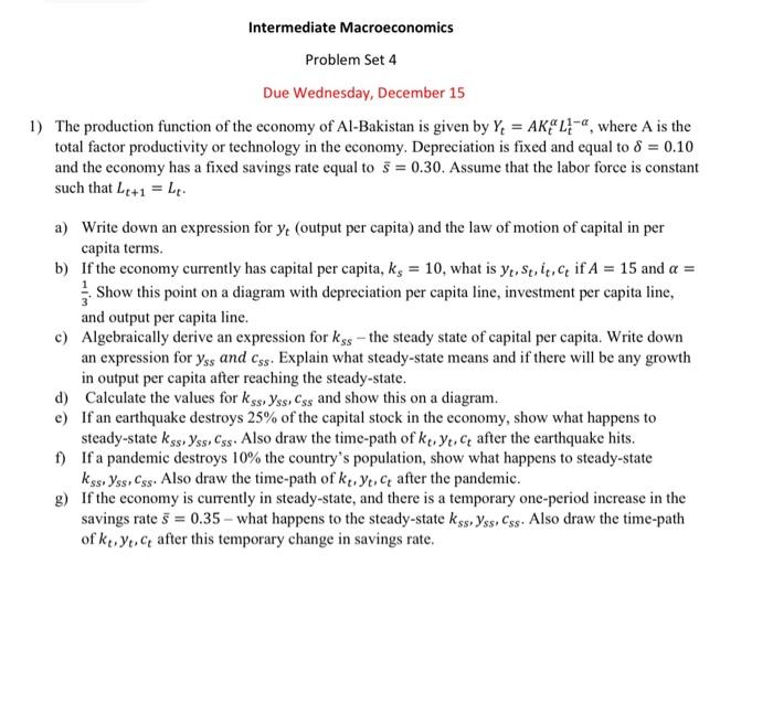 Solved Intermediate Macroeconomics Problem Set 4 Due | Chegg.com