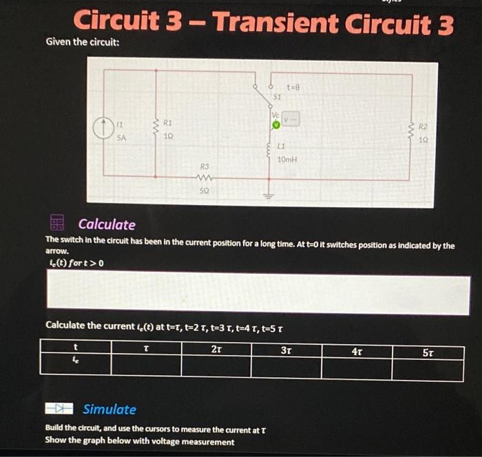 Solved Circuit 3 – Transient Circuit 3 Given the circuit: ta | Chegg.com