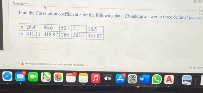 Solved Question 4 Find the Correlation coefficient r for the | Chegg.com