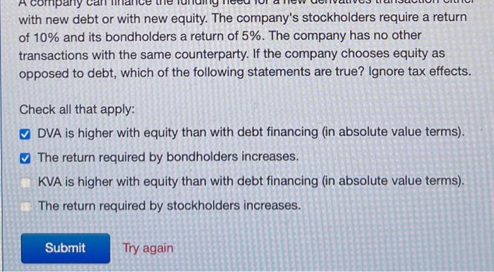 Solved with new debt or with new equity. The company's | Chegg.com