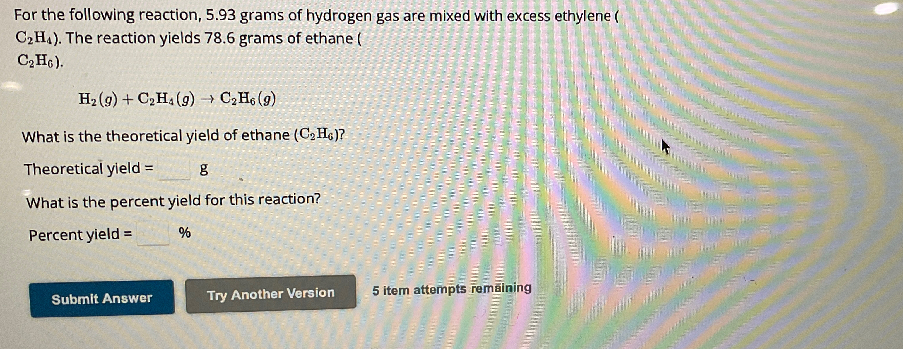 Solved For the following reaction 5.93 grams of hydrogen Chegg