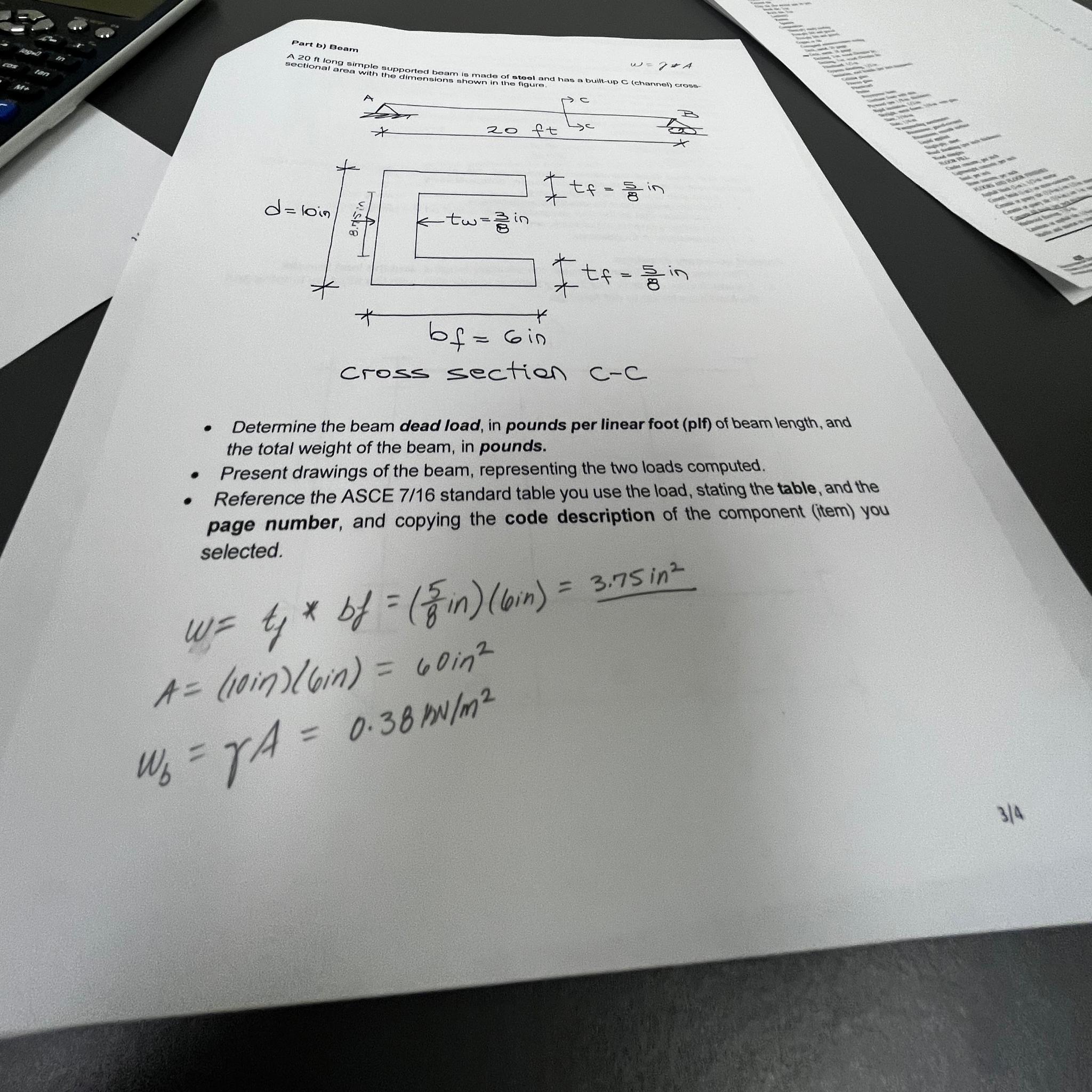 Solved Determine the beam dead load, in pounds per linear