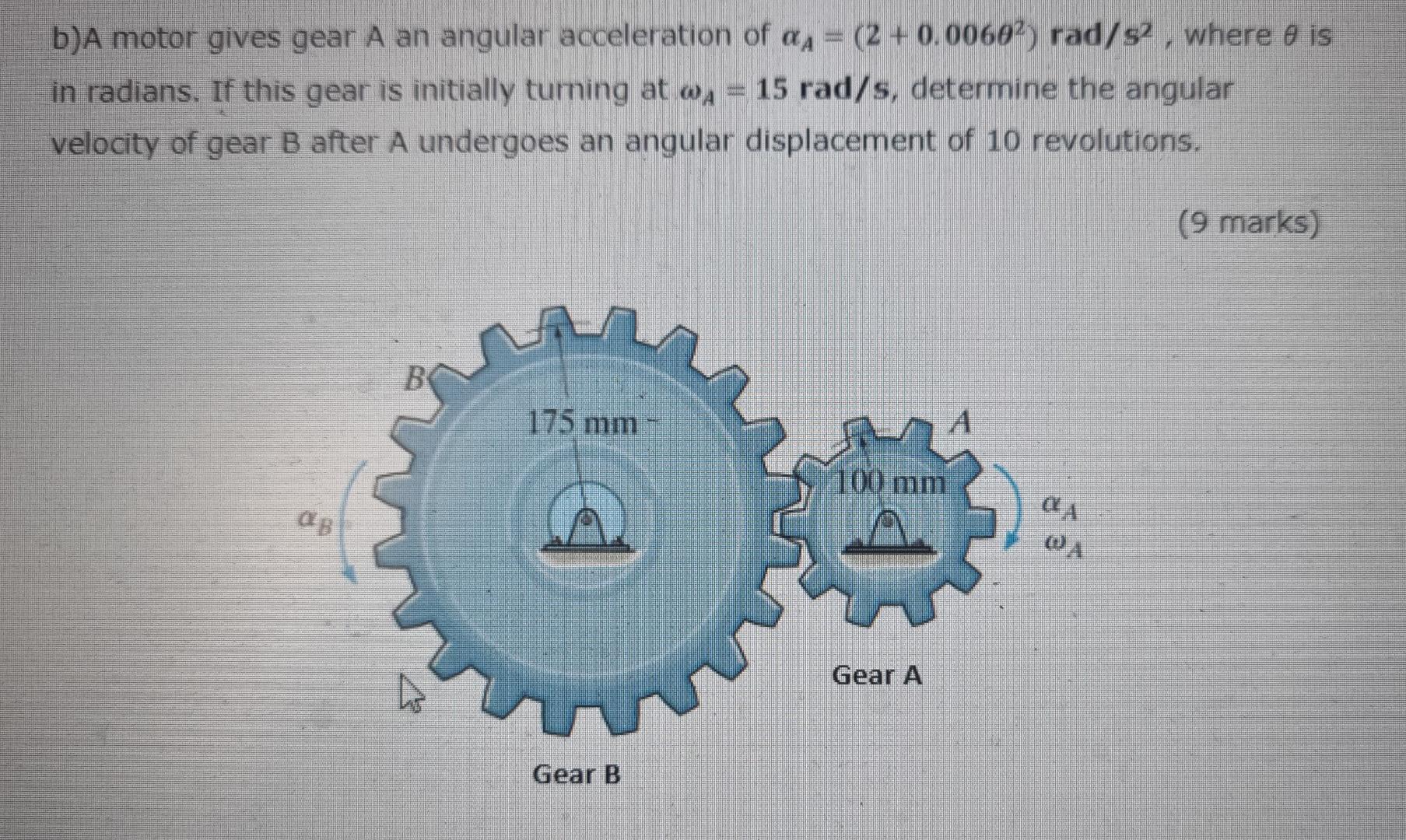 Solved b)A motor gives gear A an angular acceleration of ag