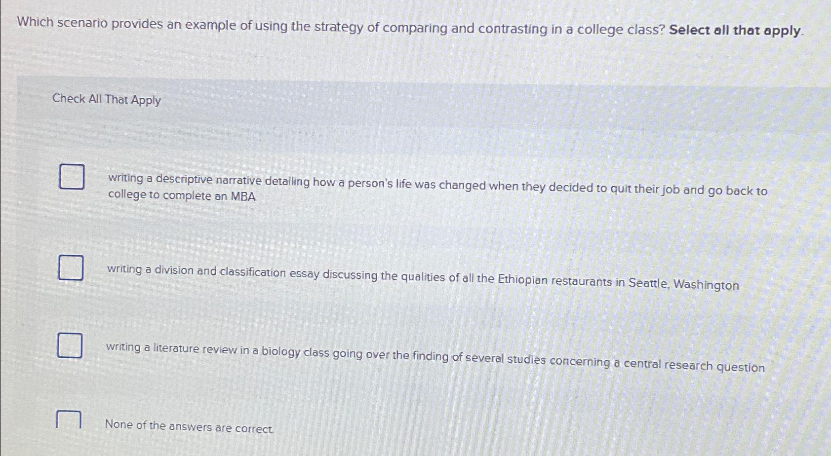 Solved Which scenario provides an example of using the | Chegg.com