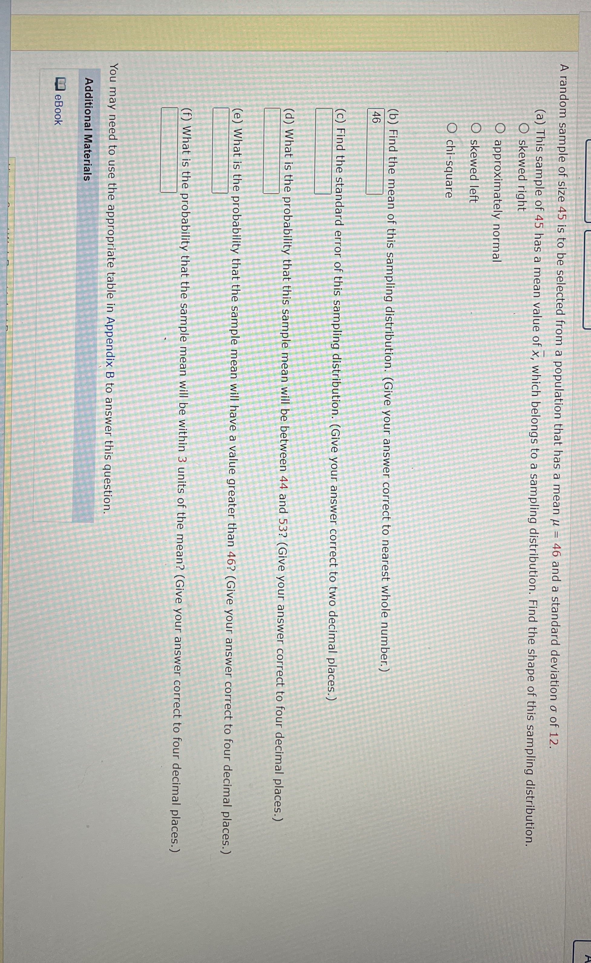 Solved A random sample of size 45 ﻿is to be selected from a | Chegg.com
