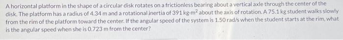 Solved A horizontal platform in the shape of a circular disk | Chegg.com
