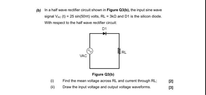 Solved (b) In a half wave rectifier circuit shown in Figure | Chegg.com