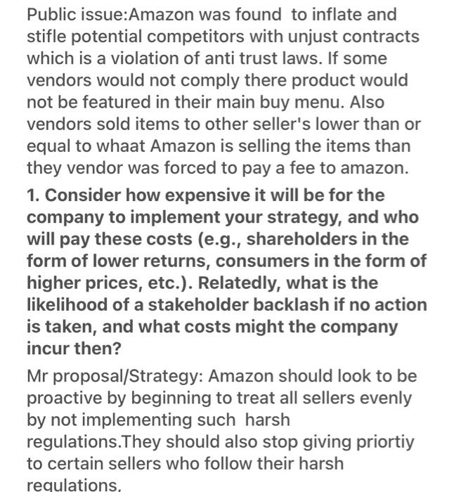 Solved Public issueAmazon was found to inflate and stifle